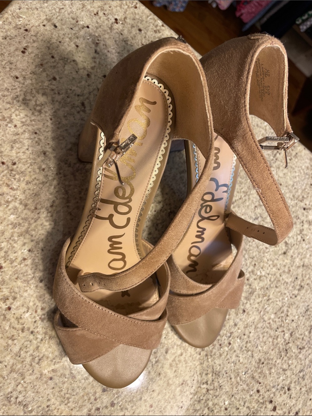 Sam Edelman Taupe Suede Block Heel Sandals